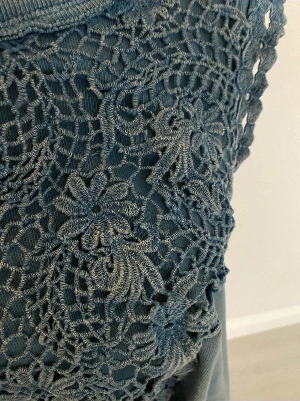 Free People Blue Crochet Yoke Sleeveless Tunic